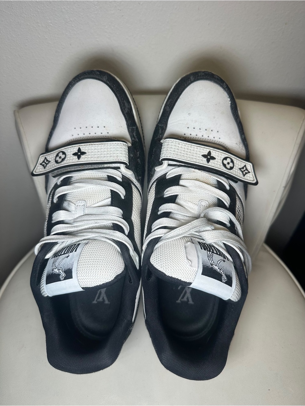 Louis Vuitton White and Black High-Top Sneakers